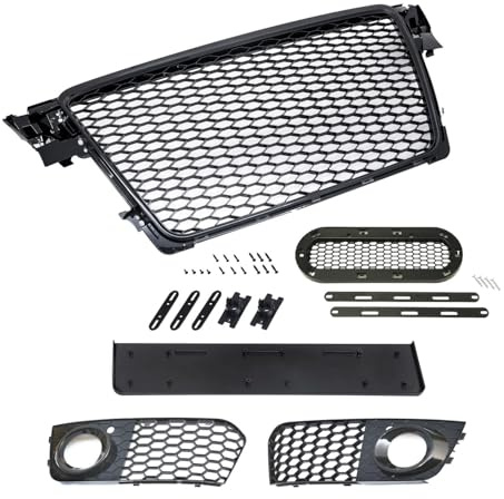 Calandre Noir Nid Abeille + Grille Antibrouillard Compatible Avec A4 S4 B8 07-12