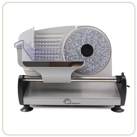 LITTLE BALANCE 8702 Easy Cut Céramique, Trancheuse électrique, Trancheuse à Jambon, Lames acier inoxydable, Epaisseur réglable 0-15 mm, Pour trancher viandes, charcuterie, poissons, fromages, 200 W