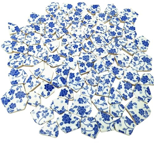 500 g porslin keramiska mosaikplattor, trasiga oregelbundna mosaikplattor för gör-det-själv hantverksgolv, kök, pool, blomkrukor mosaiktillbehör (porslin 01)