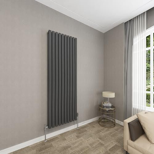 Sky bathroom | 1800x590mm - Modern Anthracite Vertical Double Panel Oval Column Radiator Central Heating Designer Radiator