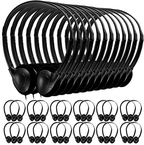 Wensdo Auriculares para niños, paquete de 100 unidades para el aula, escuela, estudiantes, adolescentes, niños y adultos, auriculares ajustables con cable al por mayor para aprendizaje en línea,