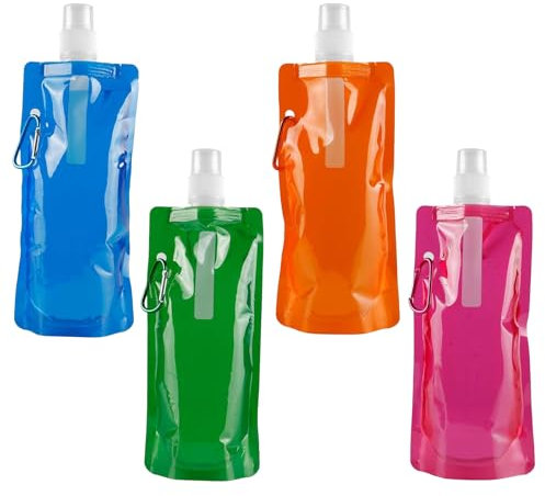 4PCS Collapsible Water Bottle,Foldable Sports Bottle,Reusable Drinking Water Bottle,Multi-coloured Sports Bottle with Clip,Plastic Lightweight Drinking Bag,for Outdoor Activities,Cycling,Travelling