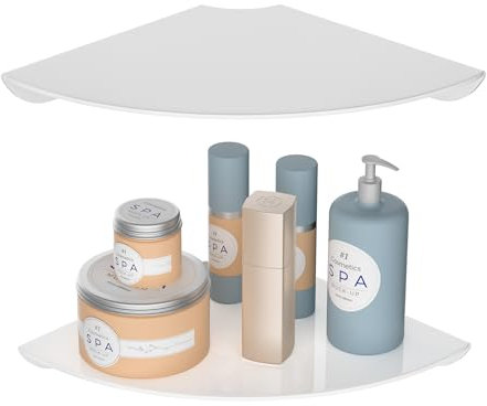 Sezanrpt 24x24CM Acryl Ecke Floating Regal Set von 2, Weiß Ecke Wand Regal für Home Decor, Lautsprecher, Sicherheitskameras, Toiletten, Pflanzen, Figuren, Kosmetik, Bücher