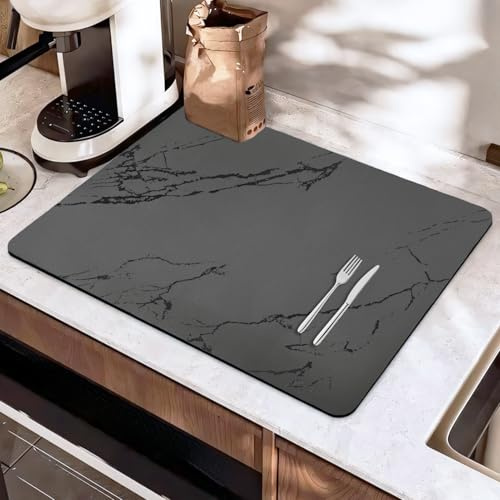 SOQKEEN Alfombrilla Escurreplatos, 40 x 30 cm Súper Absorbente Alfombra Escurreplatos, Self Drying Mat Alfombrilla Fregadero Cocina Antideslizante para Fregadero Encimera de Mármol