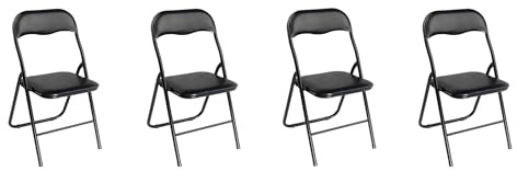 AVANTI TRENDSTORE Set 4 Sedie Pieghevoli Procida in Acciaio Nero, Seduta e Schienale Imbottiti Nero, 44 x 79 x 45 cm
