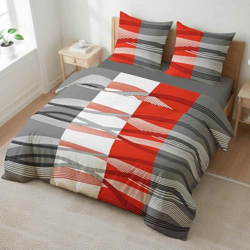 etérea Seersucker Bettwäsche 135x200 cm - bügelfreies Bettwäsche Set mit Kissen - Microfaser Satin nach Oekotex 100 - Reißverschluß - Gestreift - 135x200cm + 80x80 cm Kissenbezug - Orange