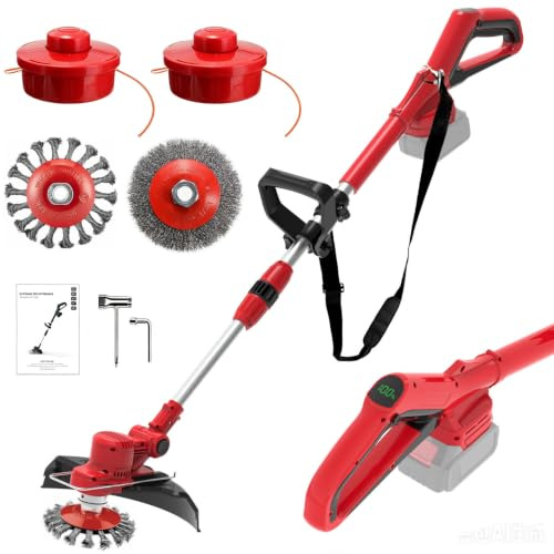 21V Strimmer Cordless Strimmer with Weed Brush, 4 in 1 strimmer cordless with 2 x 4.0Ah Batteries, Grass Trimmer 8 in cutting for Garden, Weeds, Lawn