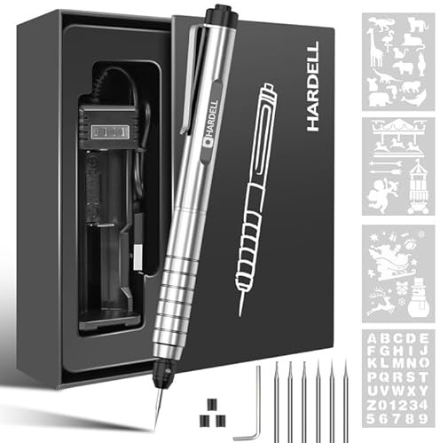HARDELL Penna per Incisione Elettrica, Mini Penna Incisore Multifunzionale per e Fai da Te, Incide 60+ Superfici, Strumento Portatile Senza Fili per Gioielli, Vetro, Legno, Pietra(argento)