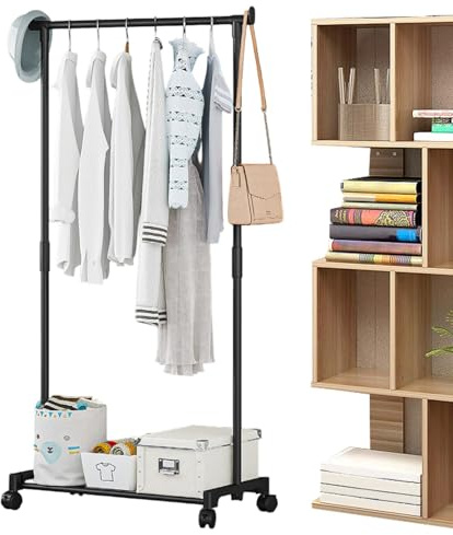 Befeixue Organizzatori salvaspazio per armadio con rotella, Porta abiti in metallo resistente, Appendiabiti multifunzionale per balcone