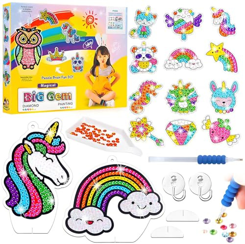 DxxD Diamond Painting Enfant, Licorne DIY 5D Peinture Diamant Autocollant, Idée Cadeau Fille 4 5 6 7 8 9 10 Ans, Activité Manuelle Enfant, Kit Mosaïque Loisirs Créatifs Fille, Broderie Diamant Enfants