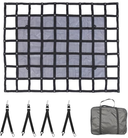 TOOSOAR Frachtnetz,Netz für Anhänger,Verstellbar Frachtnetz Ladenetz Organizer,4 verstellbare Gurte,für Pickup,LKW,SUV,145x183cm