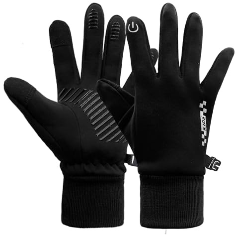 lifwimner Kids Winter Cycling Gloves Touchscreen Thermal Fleece Sports Gloves for Boys Girls Anti-Slip Outdoor Gloves for Bike Cycling Skiing Running (Black, Large)