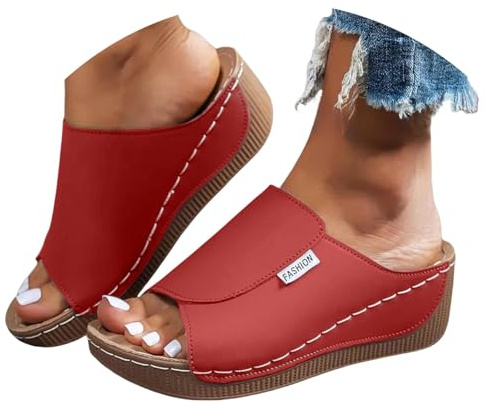 Dam Sommar Ortopediska Läder Anatomiska Sandaler Kiltofflor Bekväma Hem Elegant Lättvikts Fascites Sandaler Öppen Mode Halkfri Bågstöd Sandal Strand Hav 2025, Röd 01, 39 EU
