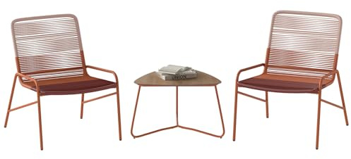 COSTWAY Ensemble de Bistro de Patio 3 Pièces, Salon de Jardin en Rotin Moderne avec Chaises à Dégradé Table d'Appoint en Bois-Plastique, pour Balcon Porche Jardin