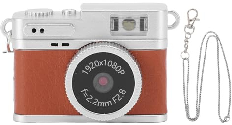 Topiky Liten Retro Digitalkamera, 1080p FHD 0,96 Tum Mini Kamera Nyckelring, Bärbar Digitalkamera med LED -fyllning Ljus Blixtljus 4 Filter, Fickvideoinspelare för Fotovideoesresor (BROWN)