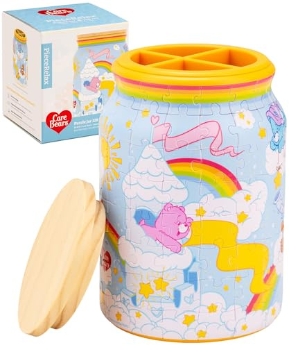 Care Bears™ by PieceRelax 3D Puzzle Jar 128 Plastic Pieces for Adults - Bearadise - Wooden Lid Container for Kitchen Dining Study Living Room No Glue Requied Large [BA1018]