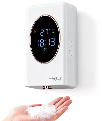 Dispenser Sapone Automatico in Schiuma con Sensore da 480 Ml con Erogazione Della Schiuma Regolabile su Tre Livelli e Display per Alimentazione e Temperatura, Adatto per Cucine e Bagni