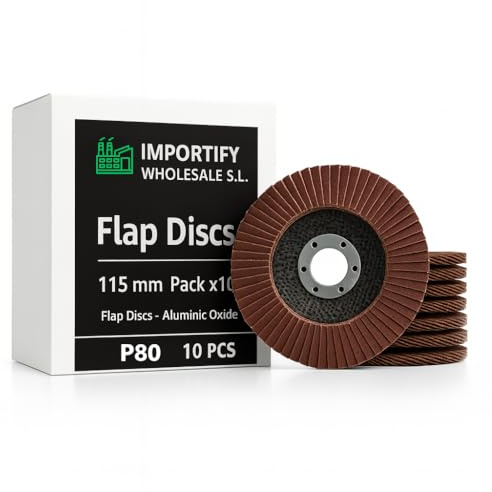 IMPORTIFY Disco Flap 115 mm Profesional | Óxido de Aluminio T29 | Amoladora Angular | Desbaste y Lijado Rápido Metal | Pack 10 Unidades (Grano : 80)