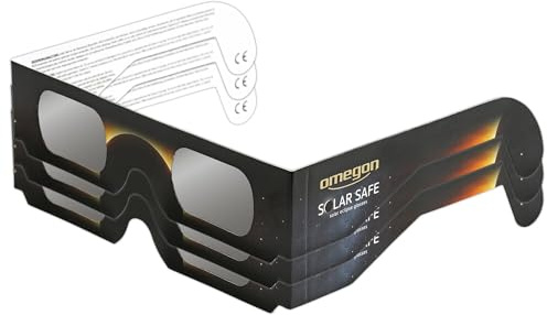 3x Occhiali per eclissi Omegon Solar Safe | Osservazione Sicura | Conformi ISO 12312-2 | Lenti in Polimero Antigraffio | Made in USA | Per l'Eclissi Solare 2027