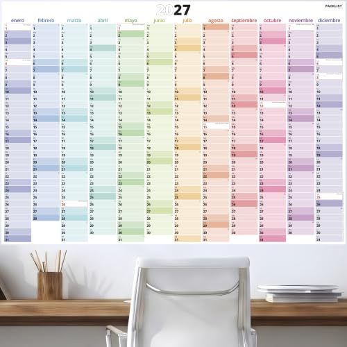 Calendario Anual 2027 Pared Grande by PACKLIST® - Planificador 2027 XXL (84,1x59,4 cm) - Planning Anual 2027 DIN A1 - Calendario de Pared Grande para Oficina y Hogar
