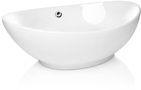 Miligoré 23 x 15 Oval White Ceramic Vessel Sink - Modern Egg Shape Above Counter Bathroom Vanity Bowl