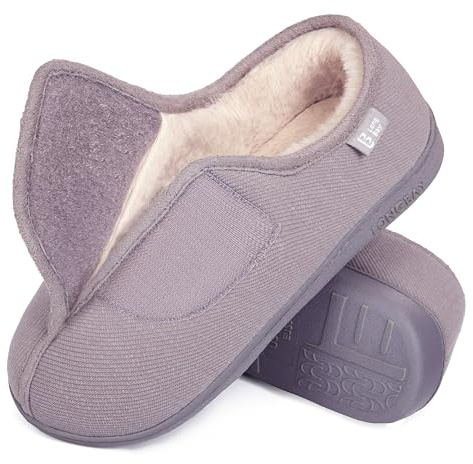 LongBay Women's Furry Memory Foam Diabetic Slippers Comfy Cozy Arthritis Edema House Shoes Grey 5 UK