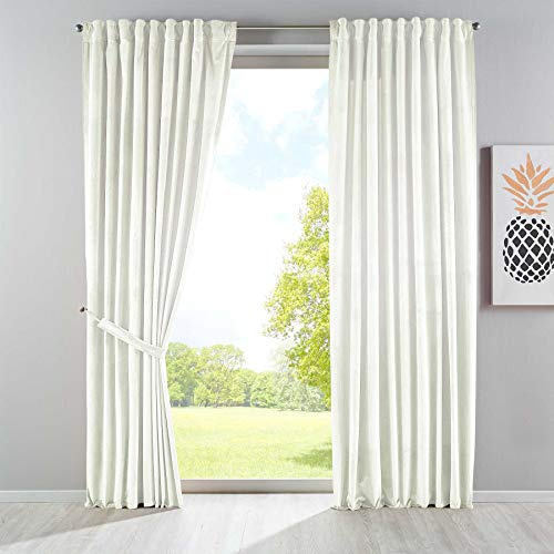 Gardinenbox Milano 20357 - Tenda oscurante in velluto, con passanti e passanti per tunnel, accorciabile, 2 pezzi, altezza x larghezza 280 x 135 cm, colore: crema