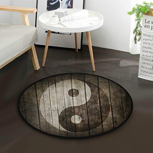 Mnsruu Ying Yang Holzteppich, rund, rutschfest, bequem, für Wohnzimmer, Schlafzimmer, 92 cm Durchmesser