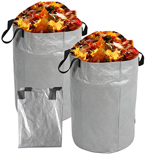 Elinala Gartenabfallsack, Laubsack, 2 STÜCKE Wiederverwendbarer Faltbarer Hochleistungs-Gartenmüllsack mit Griff (Silber 100L, 45x63CM)