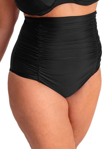 SHAPERMINT Dam rynkad bikini underdel baddräkt, magkontroll full täckning badkläder, liten till plus storlek, Svart, L
