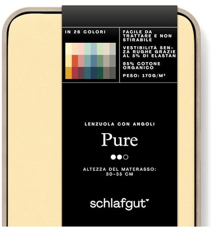 schlafgut Pure Spannbettlaken 95% Bio Baumwolle & 5% Elasthan Made in Green by Oeko TEX (90x190cm bis 100x220cm Matratzenhöhe von 18 bis 35 cm, Yellow Mid)