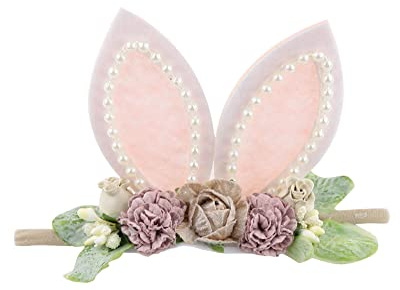 KIDOCHEESE Bunny Headband Bunny Rose Ears Easter Elastic Hairband Baby Girls Flower Crown Spring Floral Headbands (E)