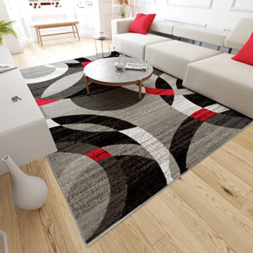 Mazovia Alfombra Modern de Salón Grande de Pelo Corto - Alfombras Salón - Alfombras de Habitación de Matrimonio, Dormitorio y Comedor - Gris Rojo 140 x 200 cm