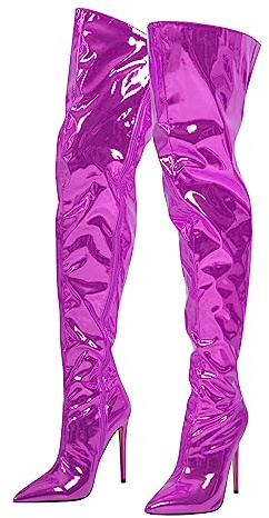 richealnini Metallic Over the Knee High Boots Sexy Pointed Toe Thigh High Boots Zip Up Stiletto Heels Wide Calf and Long Shaft Sock Boots Mid Slim Heeled Stocking Boots Club Date Dress Peach Size 7