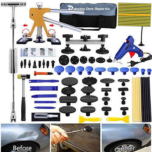 Car Dellen Reparaturset Dellen Reparatur Ausbeulwerkzeug Einstellbare Breite Golden Lifter, Gleithammer und Metall Brücken Abzieher für Fahrzeug Dellen Entfernen