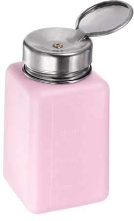 HARFINGTON Solvent Alcohol Dispensers 200ml(6.8oz) Push Down Liquid Dispenser Pump Bottle with Sealing Stainless Steel Lid for Acetone Cleanser Polish Remover, Pink