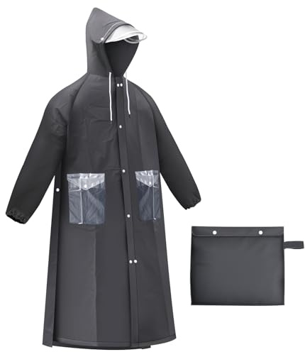 Desoto Poncho De Lluvia Extra Largo, Impermeable Ciclismo Poncho De Lluvia PortáTil Chaqueta De Lluvia Ligera Con Capucha, Reutilizable, Con Bolsillo (FR/ES, Letras, XXL, Regular, Regular, Negro)