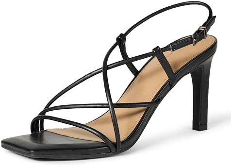 Amazon Essentials Women's Strappy Stiletto Heel Sandals, Black Faux Leather, 5.5 UK