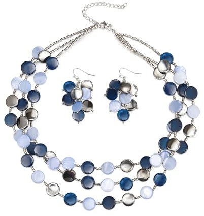 EVER FAITH Halskette für Damen, Mode Boho Shell Beaded Statement Chunky Collar Modeschmuck Blau