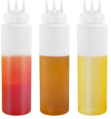 Embhlitfe 3 Stück Quetschflasche Squeeze Flasche 3 Löcher Kunststoff Quetschflaschen Soßenspender Squeeze Flasche mit Messungen für Ketchup Saucen Mayonnaise Senf Olivenöl