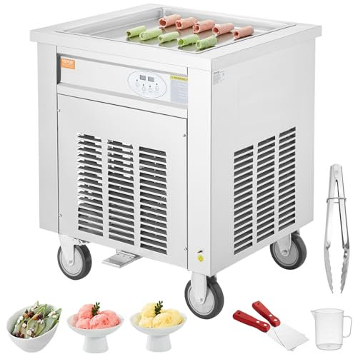 VEVOR Machine à Glace Roulée 50x50x3,5 cm, Plancha à Glace Roulée Commerciale en Inox Alimentaire, Machine à Rouler la Glace avec Compresseur et 2 Grattoirs, pour Bars Cafés Boutiques de Desserts