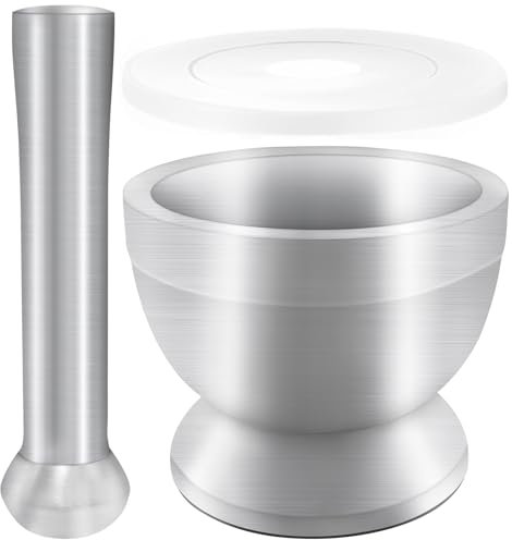 Xpieoyrm Mortaio con Pestello, Acciaio Inossidabile Mortaio e pestello ciotola per smerigliatrice con Coperchio in Silicone, piccolo mortaio da cucina con pestello, Trita Spezie, Erbe, Guacamole