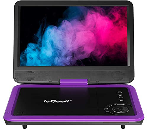 ieGeek 12.5 Portable DVD Player with 10.5 HD Swivel Screen, 5 Hrs Battery, Car Travel DVD Players for Kids & Elderly, Region Free, Support Sync TV/USB/SD Card/Earphone/Multiple Disc Formats, Purple
