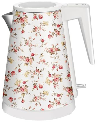 YENTEN One-Touch Electric Kettle, 1.2L Stainless Steel Personalization Kettle Electric with Auto Shut-Off, BPA-Free & Fast Boil Technology (Red Flower)