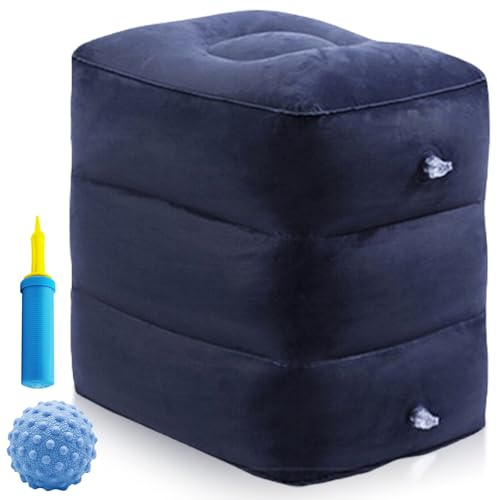Cubo de disco intervertebral inflable, cojín elevador de piernas, cubo de relajación, cubo de espuma, cojín para patas elevadas, con bomba de aire y bola de silicona para fascia, azul oscuro