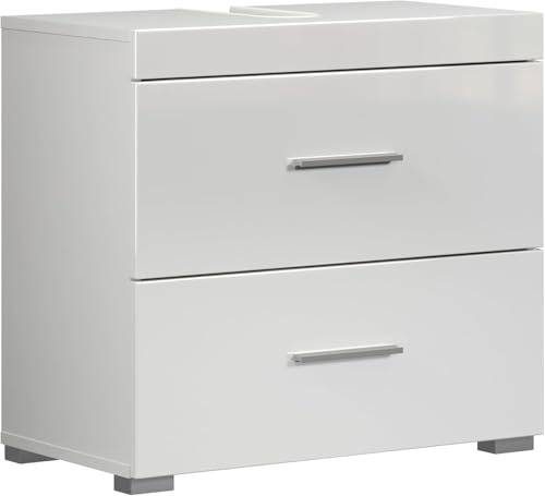 Waschbeckenunterschrank Amanda Weiß / Weiß Hochglanz · B 60 x H 56 cm | B 60 x H 56 x T 34 cm · Vollauszug · feuchtraumgeeignet · 2 Schubladen