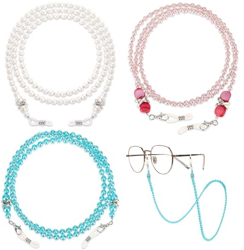 Fyntave 3 Pcs Glasses String Pearl Lanyard Eyeglass Chains for Women Stylish Sunglasses Chain Beaded Eyeglasses Strap Lanyard Elegant Eyewear Retainer Chains for Sunglass Myopia Glass