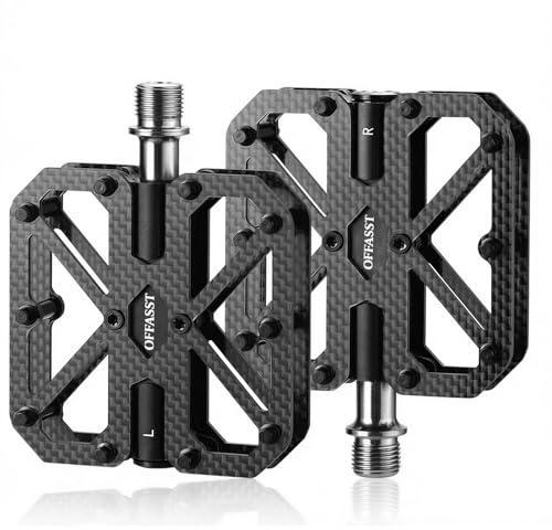 OFFASST T700 - Pedali in carbonio ultralight, 215 g, con asse in titanio e 3 cuscinetti, 9/16 MTB/bici da corsa, piattaforma di larghezza monopezzo, 10 perni in acciaio inox