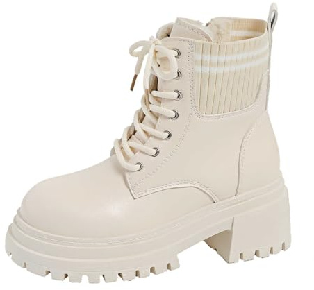 Botas Altas Mujer Camperas, Botas Verano Mujer Planas, Botines Cowboy Cuero Moda A Media Pantorrilla con Diseño Cordones Suela Gruesa Y Tacón Alto Ideales Botines Camperos Boots Bota Cowboy Boots