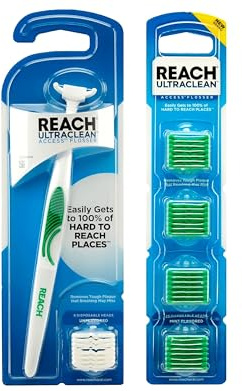REACH Ultraclean Access Snap-On Flosser & Flosser Refill Head 28 ea, Pack for Proper Oral Care, Mint Flavor 1 ea
